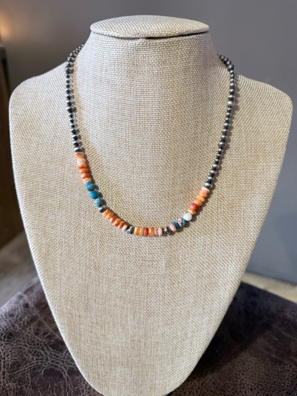 Handmade Multicolor Beaded Necklace with Turquoise and Spiney Oyster Accents